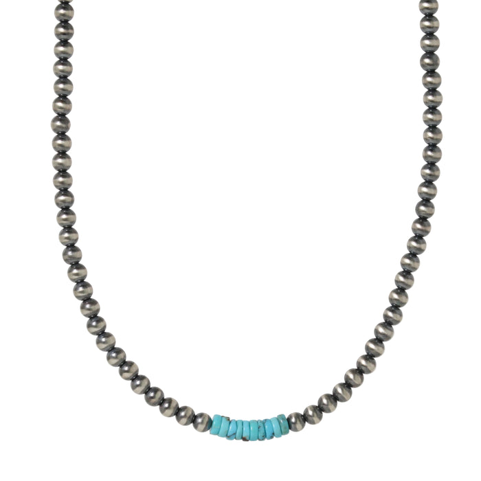 3mm Navajo Pearl + Blue Heishi Turquoise Necklace