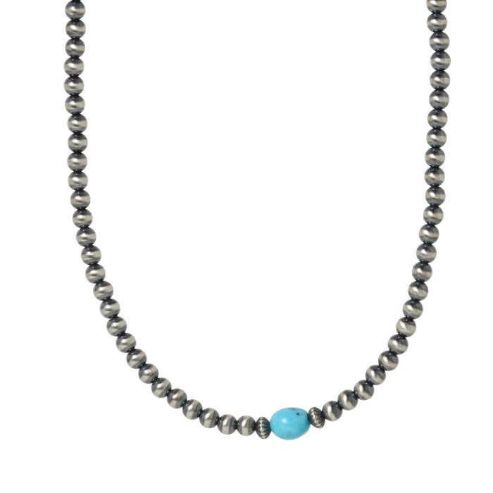 3mm Navajo Pearl + Blue Turquoise Necklace