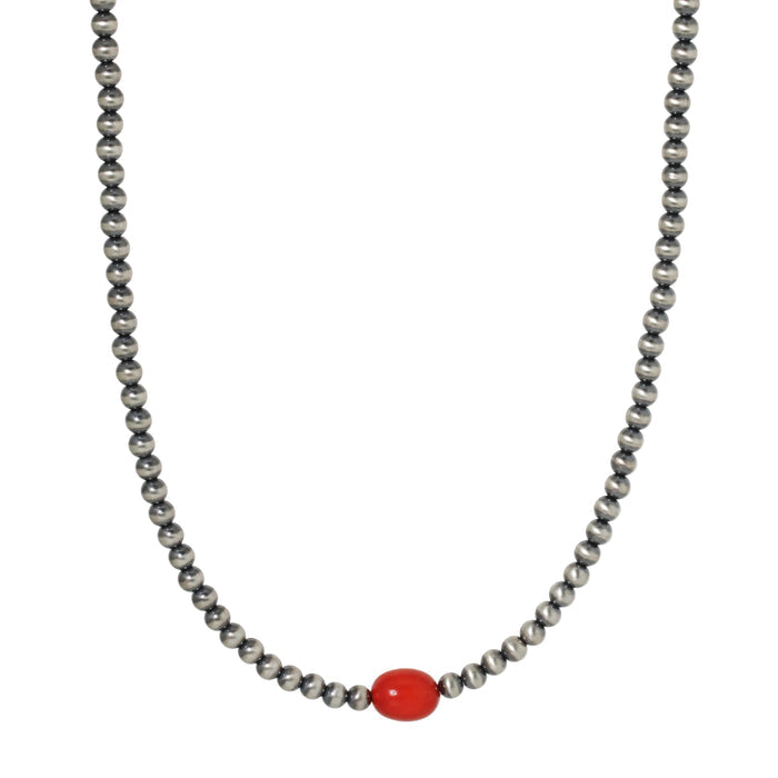 3mm Navajo Pearl + Coral Necklace