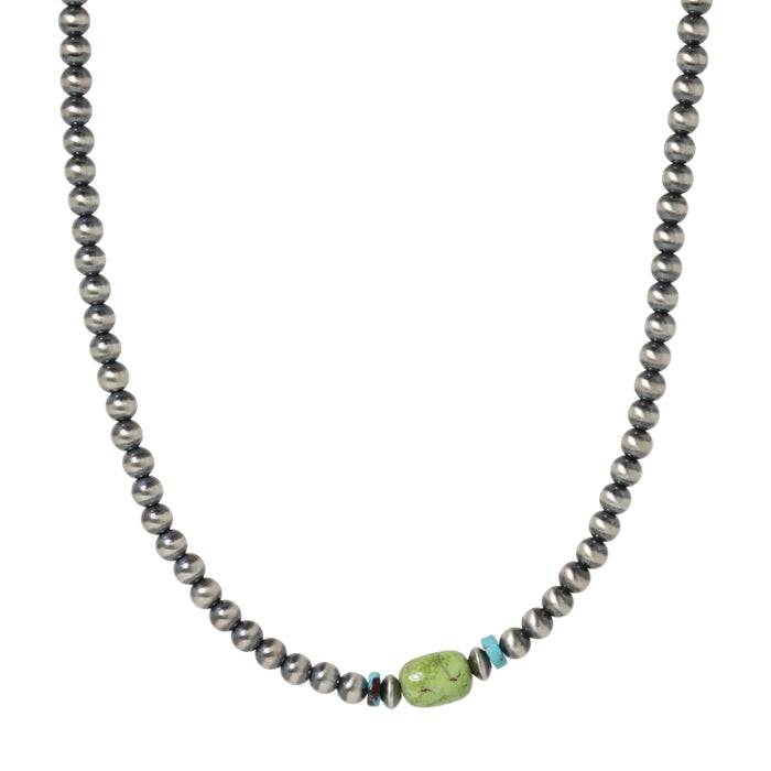 3mm Navajo Pearl + Green Turquoise Necklace