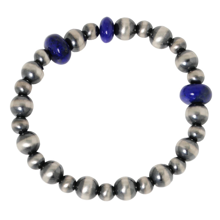 8mm Navajo Pearl + Lapis Bead Bracelet-Southwest