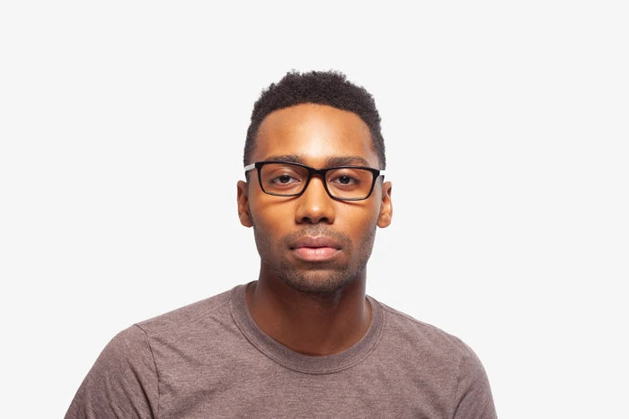 Black AJ eyeglasses by Chemistrie worn by male model, front view