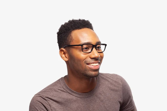 Black AJ eyeglasses by Chemistrie worn by male model, side view