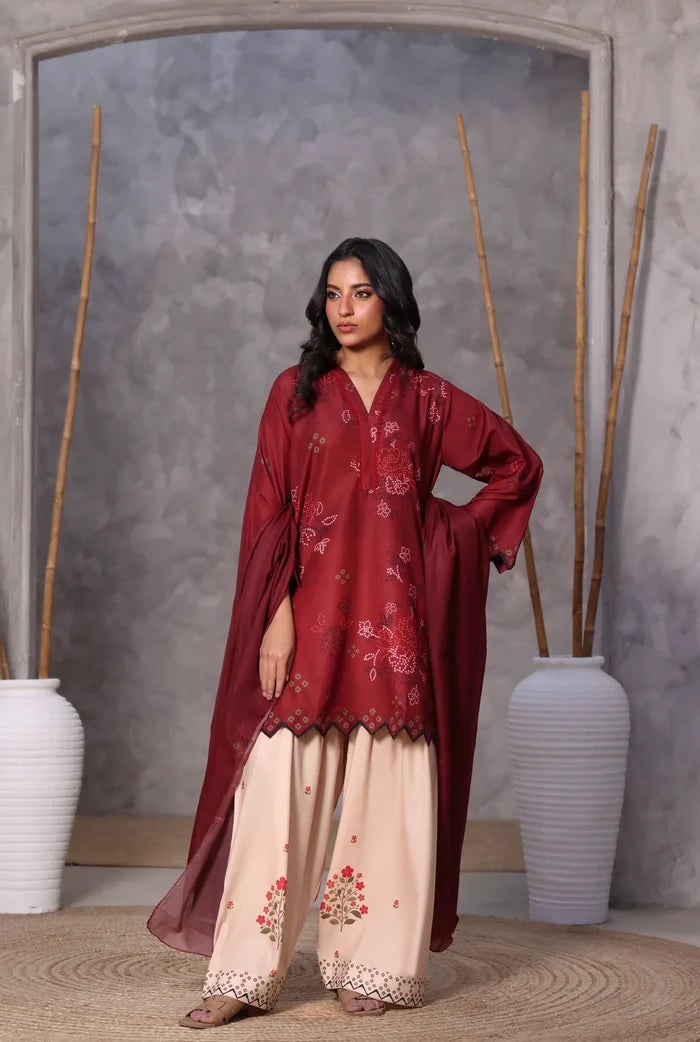 Ak by Amna Khan - Chilli Three Piece Cambric