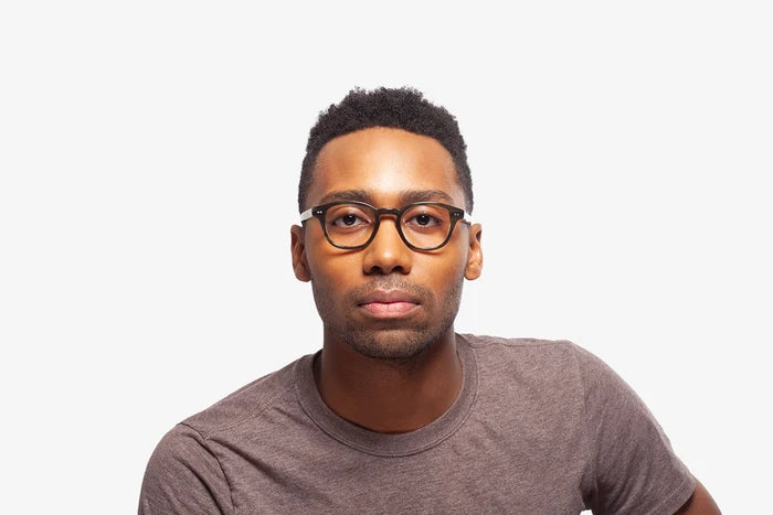 Green Stipe Alex eyeglasses by Chemistrie worn by male model, front view