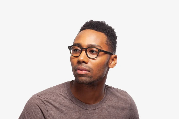 Green Stipe Alex eyeglasses by Chemistrie worn by male model, side view