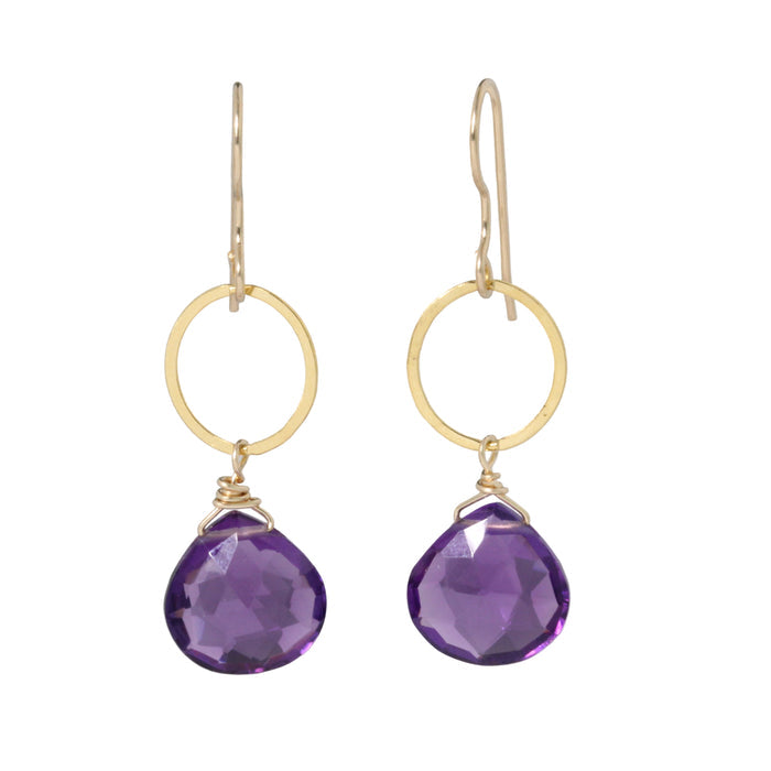Amethyst Circle Drop Earrings-Judy Brandon