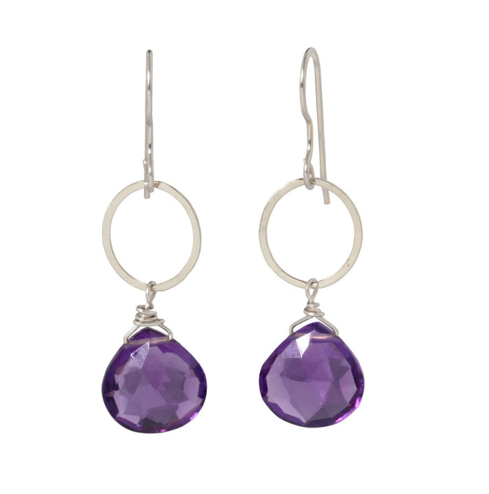 Amethyst Circle Drop Earrings-Judy Brandon