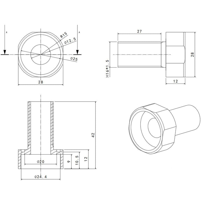 APISQUEEN M16 hollow screws for sealing compartment threading, waterproof bolts for rov
