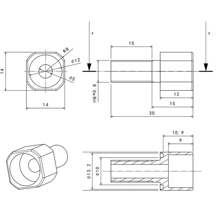 APISQUEEN M8 hollow screws for sealing compartment threading, waterproof bolts for rov