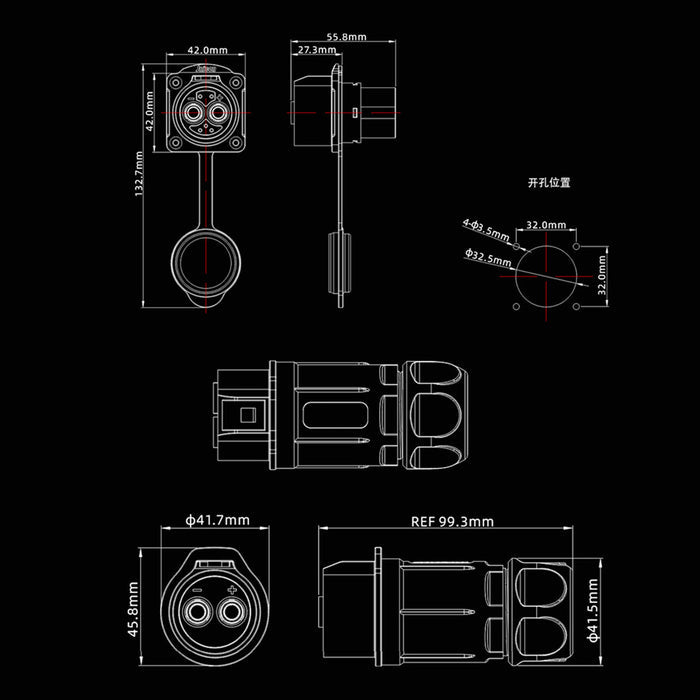 APISQUEEN waterproof IP67 plug 2 pole can pass current 70-120A