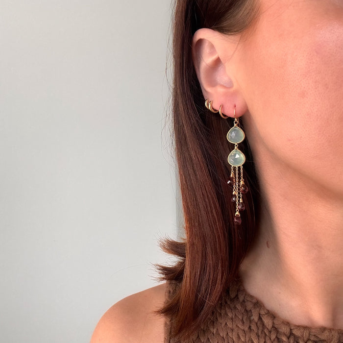 Aqua Chalcedony and Garnet Drop Earrings