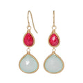 Aqua Chalcedony and Ruby Earrings