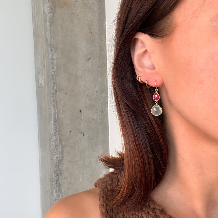 Aqua Chalcedony and Ruby Earrings