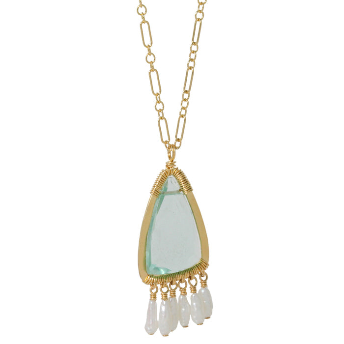 Aqua Quartz and Pearl Necklace-Dana Kellin