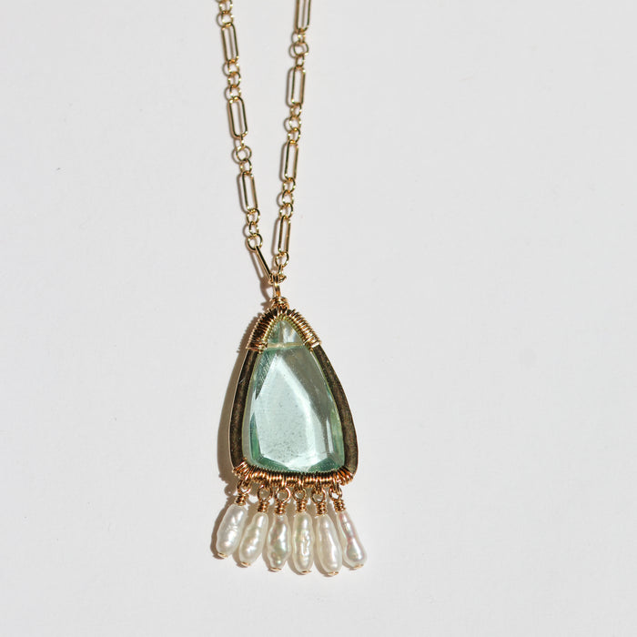 Aqua Quartz and Pearl Necklace-Dana Kellin