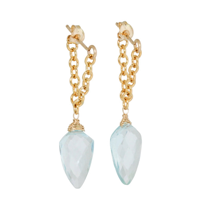 Aqua Quartz Chain Hug Earrings
