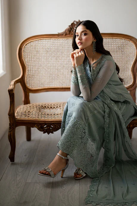 Azure - Moss Whisper 3 Piece Embroidered Chiffon
