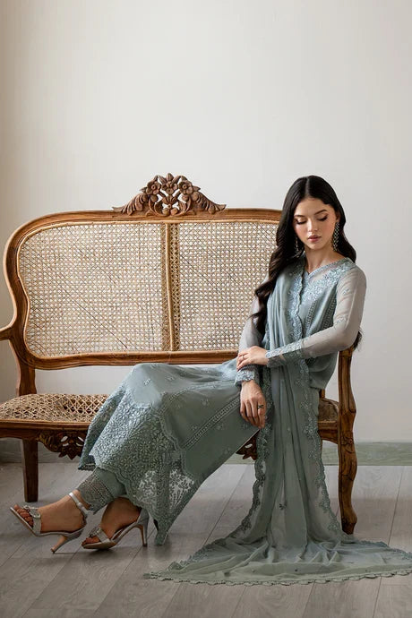 Azure - Moss Whisper 3 Piece Embroidered Chiffon