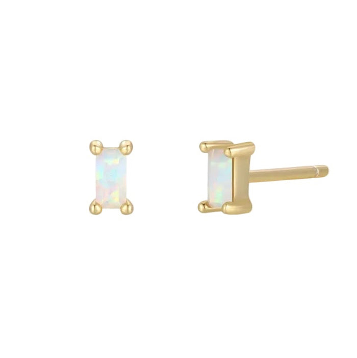 Baguette Opal Stud Earrings-JaxKelly