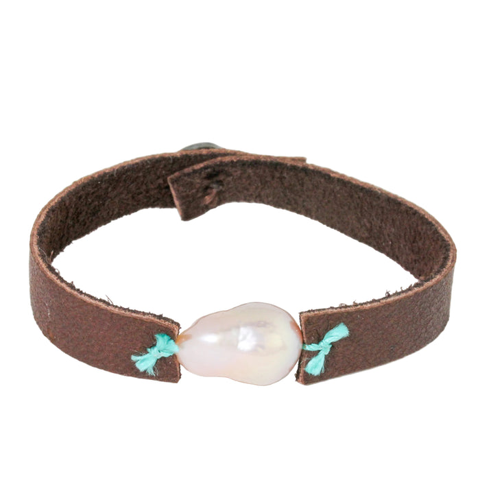 Baroque Pearl + Leather Bracelet-Renee Garvey