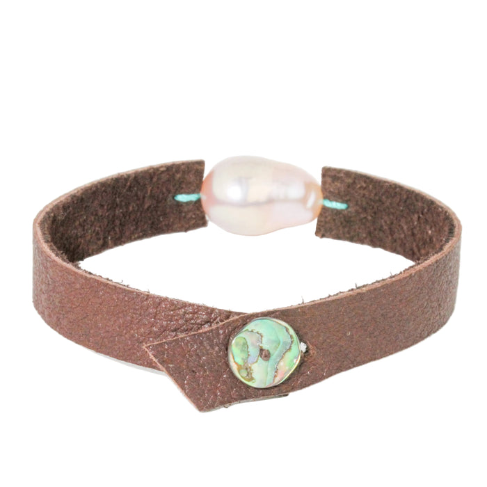 Baroque Pearl + Leather Bracelet-Renee Garvey