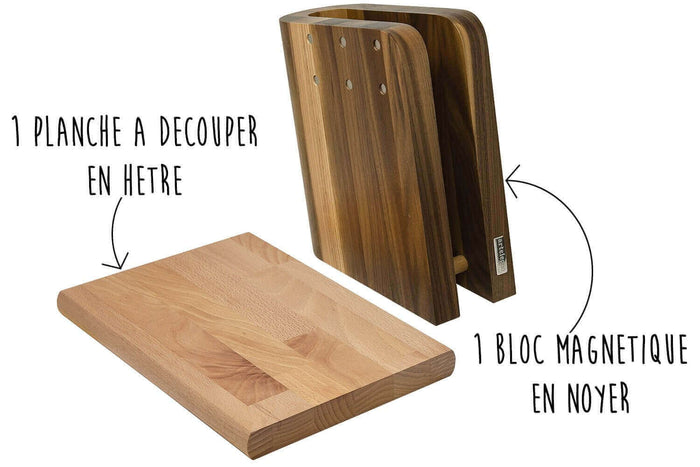 Bloc vide Artelegno Grand Prix pour 6 couteaux de cuisine + 1 planche à découper - Noyer