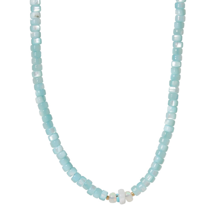 Blue Mother of Pearl + Opal Necklace