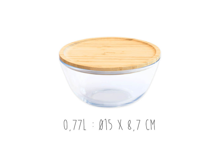 Bol de conservation en verre Pebbly avec couvercle en bambou - 0,77 l