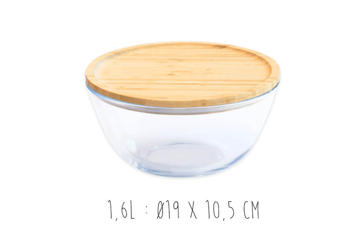 Bol de conservation en verre Pebbly avec couvercle en bambou - 1,6 l