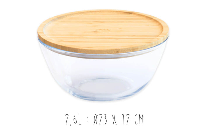 Bol de conservation en verre Pebbly avec couvercle en bambou - 2,6 l