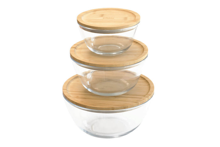 Bol de conservation en verre Pebbly avec couvercle en bambou