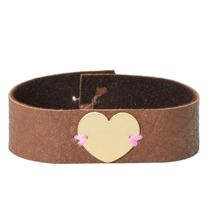 Brass Heart + Leather Bracelet