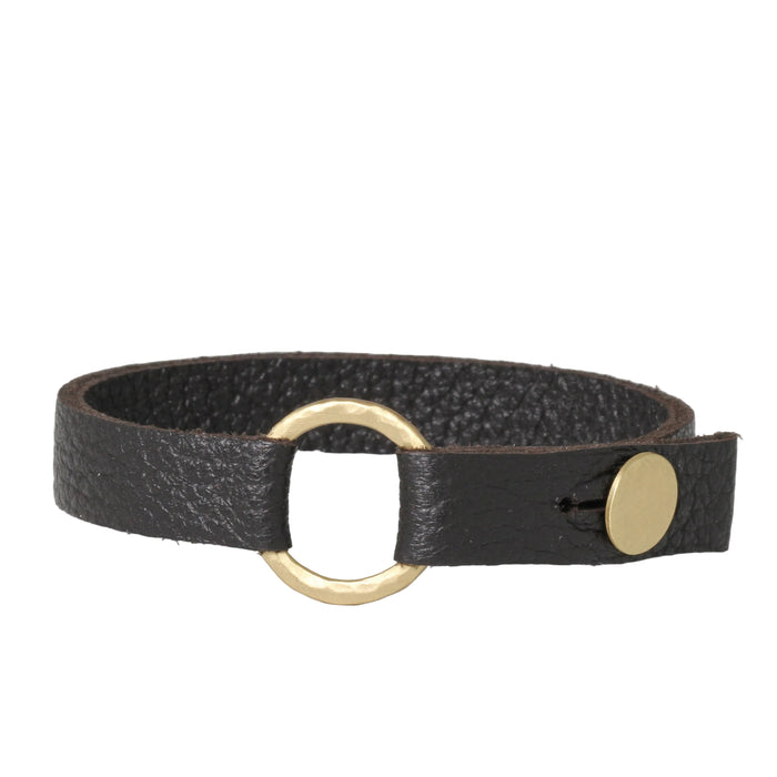 Brass Ring + Leather Button Bracelet