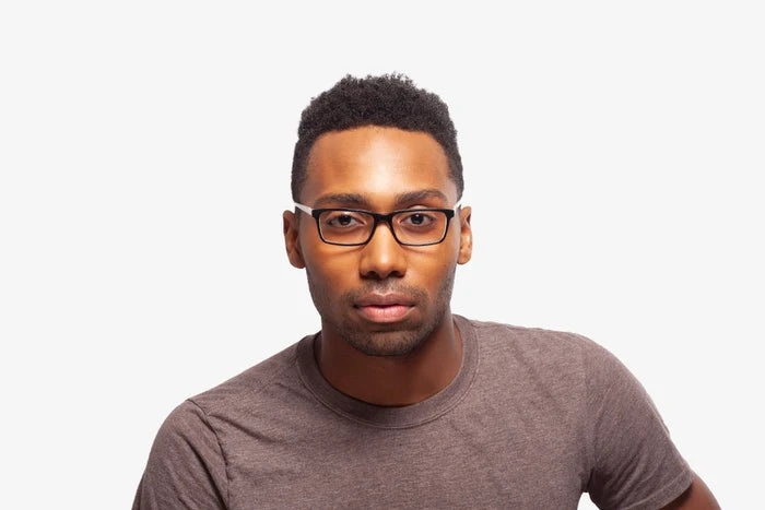 Black Briar eyeglasses by Chemistrie worn by male model, front view