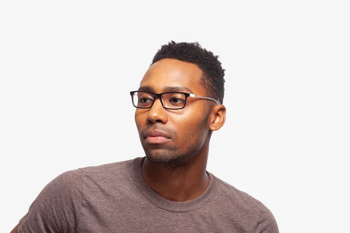 Black Briar eyeglasses by Chemistrie worn by male model, side view