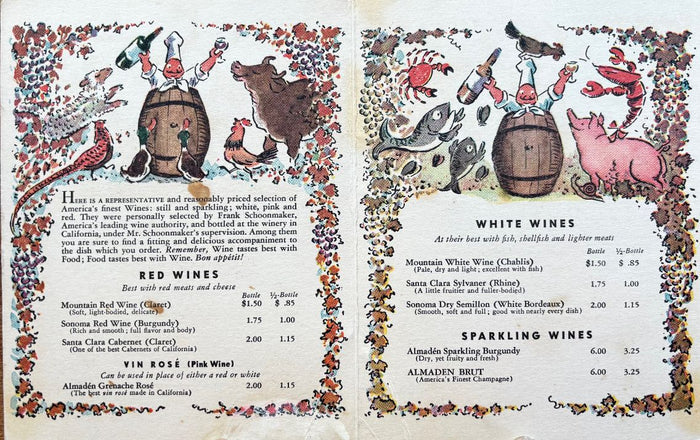 Caesar's Restaurant. Wine List
