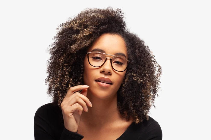 Tortoise Cameron eyeglasses by Chemistrie worn by female model, front view