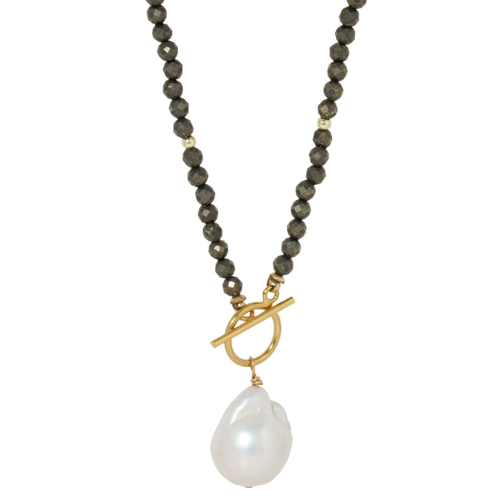 Carol Pearl + Pyrite Necklace