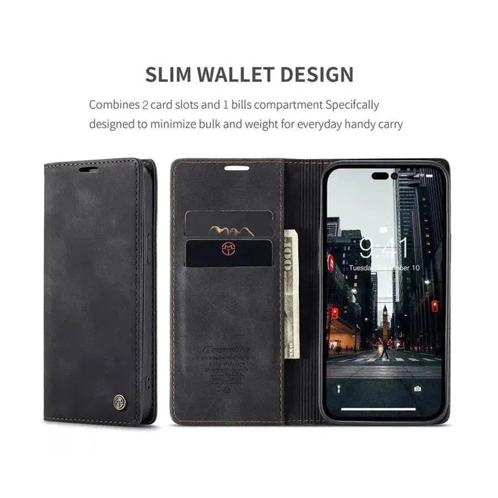 Caseme Magnetic Flip PU Leather Wallet Case for iPhone 11 Pro Max - Black