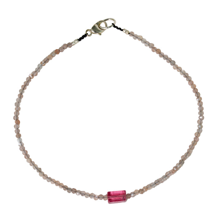 Chocolate Moonstone + Pink Tourmaline Bracelet No. 10-Margaret Solow