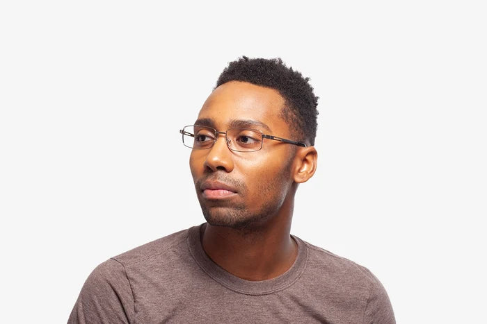 Silver Codie eyeglasses by Chemistrie worn by male model, side view