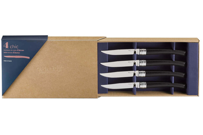Coffret 4 couteaux Opinel Table Chic lame 10cm acier Sandvik - Ebène