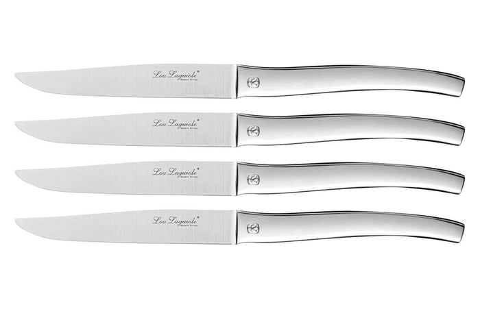 Coffret bois 4 couteaux à steak Alphonse Lou Laguiole inox monobloc - Miroir