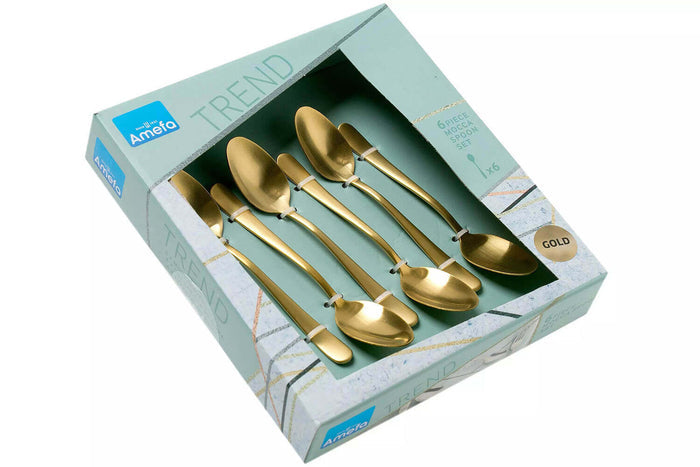 Coffret de 6 cuillères à moka Amefa Austin inox revêtement coloré - Doré