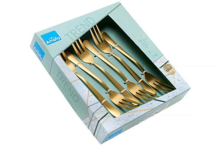 Coffret de 6 fourchettes dessert Amefa Austin inox revêtement coloré - Doré