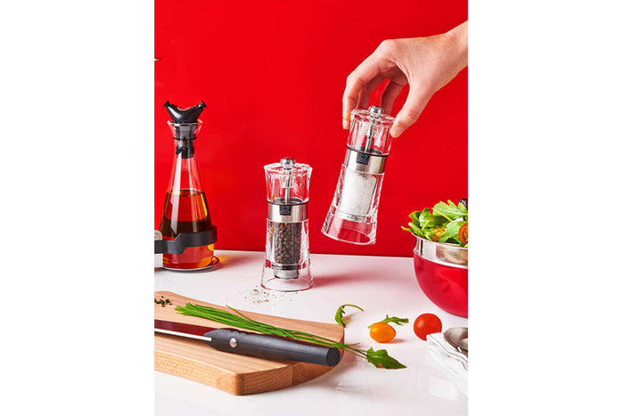 Coffret duo moulin à sel et poivre Peugeot Oslo en acrylique et inox 14cm - Sel sec