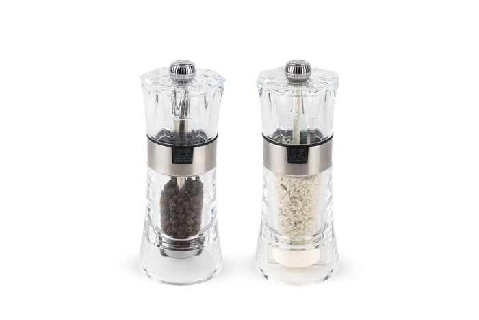 Coffret duo moulin à sel et poivre Peugeot Oslo en acrylique et inox 14cm - Sel humide
