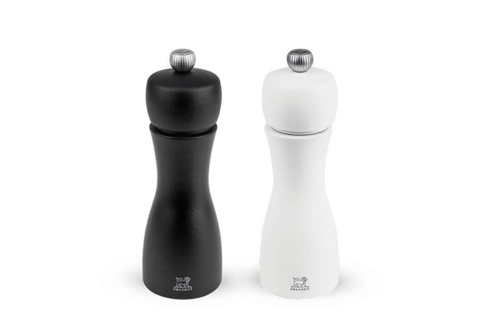 Coffret duo moulin à sel et poivre Peugeot Tahiti en bois noir + blanc - 15 cm