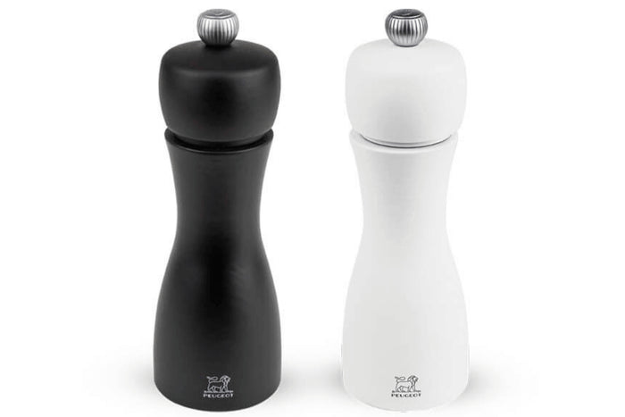 Coffret duo moulin à sel et poivre Peugeot Tahiti en bois noir + blanc - 20 cm